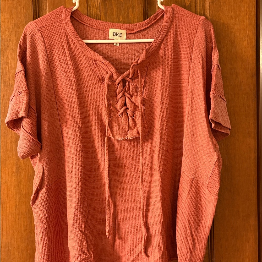 BKE Women's Terracotta Lace-Up Blouse